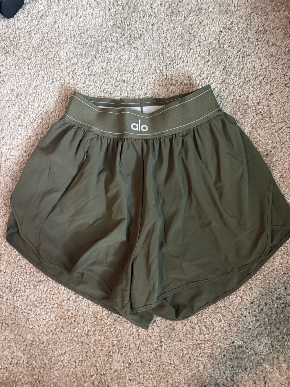 ALO Yoga Olive Green Athletic Shorts with Elastic Waistband